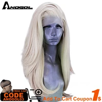 anogol synthetic 32inch platinum blonde t part lace wigs long natural wave high temperature fiber cosplay wig for women party