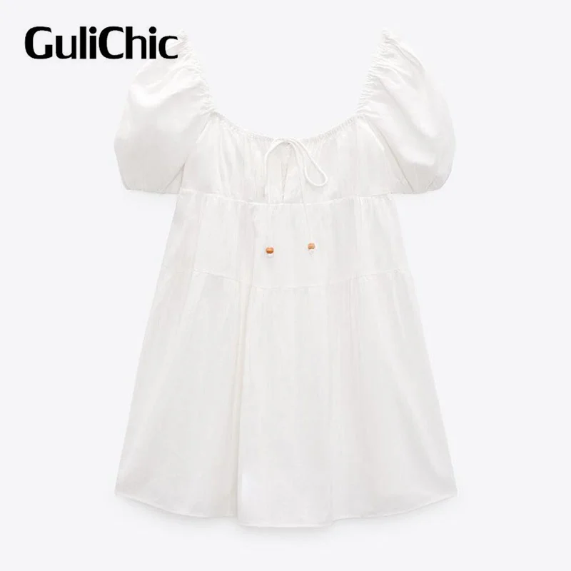 

5,14 GuliChic модное свободное повседневное белое мини-платье с квадратным воротником и коротким рукавом