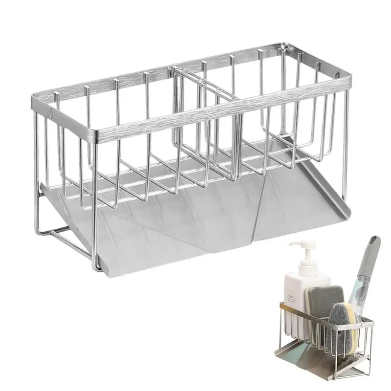 

Kitchen Sink Caddy Sponge Holder Stainless Steel Rustproof Sink Rack For Countertop Configurable Scrub Brush Basket For Soap