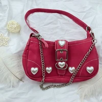 hot girls pink small shoulder messenger bag buckle design womens small underarm bags vintage pearl love female purse handbag