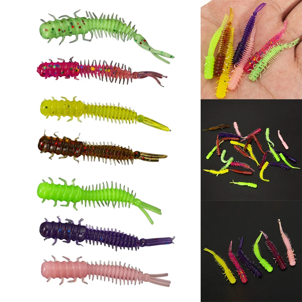 

20pcs 4.5cm Fishing Soft Lure Larva Worm Bait Three Tailed Spiral Slug Bait For-Mini Colorful Slug Bait Fishing Accessories