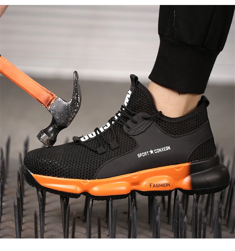

Men's Work Shoes Anti-puncture Safety Boots Breathable Steel Toe Anti-Smash Protective Work Shoes Indestructible Men's Shoes