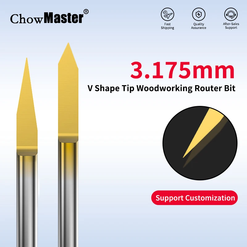 

Фреза для печатных плат CHOWMASTER 10, 15, 20, 30, 45, 60, 90 градусов, V-образная гравировальная фреза с хвостовиком 1/8, фреза с ЧПУ, фреза по дереву с покрытием TiN