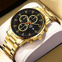 fashion mens sports watches men business stainless steel quartz wristwatch luxury male casual black leather watch luminous clock