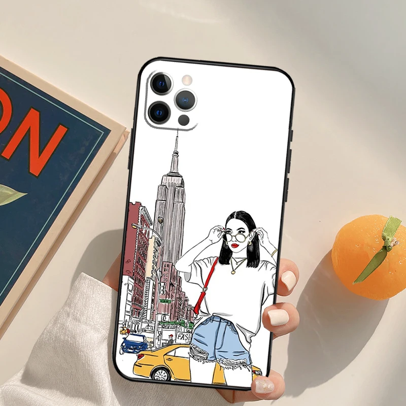 New York Lady Girl Phone Case For iPhone 13 14 Pro Max 11 12 Mini 6S 7 8 Plus SE 2020 X XS MAX XR Cover Fundas