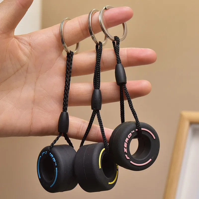 

Cartoon creative drip glue small tire keychain men and women's jewelry car bags ring pendant key chain