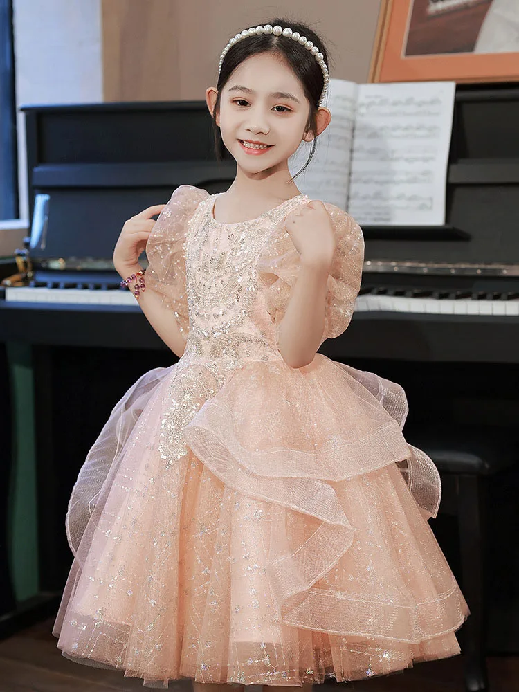 Children's New Style Piano Show Fluffy Gauze Performance Girl Birthday Presenter Super Fairy Flower Dance Dress Wedding