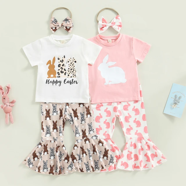 ma&baby 1-6Y Easter Toddler Kid Girls Clothes Set Bunny Rabbit Print T-shirt Flare Pants Headband Summer Outfits Clothing D01 1