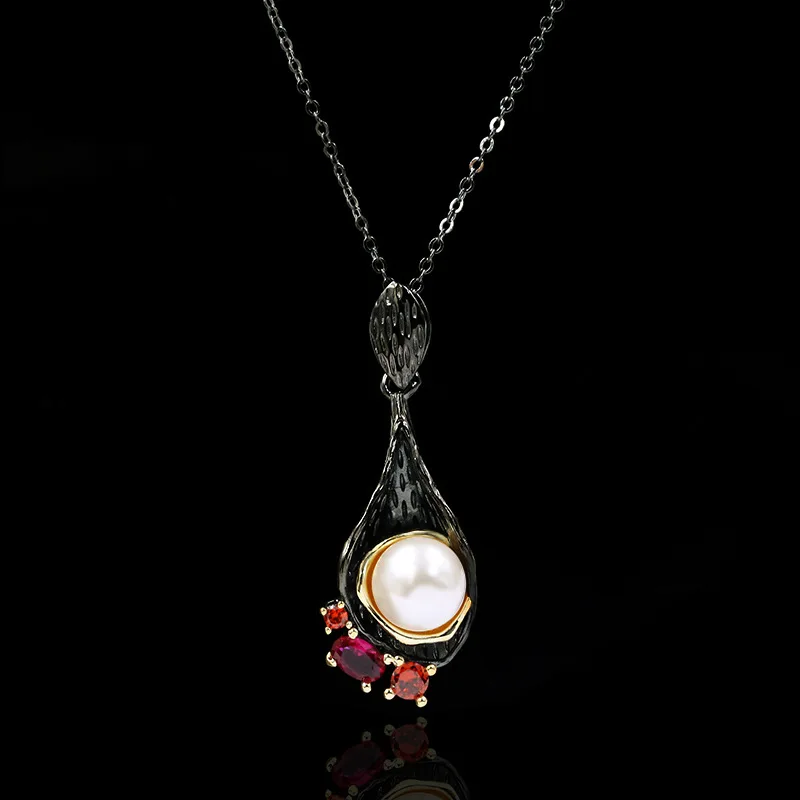 

Neo-Gothic 925 Silver Freshwater Pearl Pendants for Women Collares Mujer Silver 925 Jewelry Bizuteria Gemstone Pendant Necklace