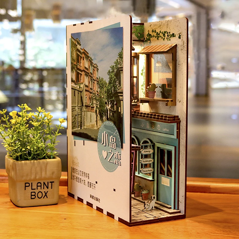 

DIY Book Nook Miniatures Shelf Insert Bookend Dollhouse Model Roombox Building Kit Wooden Bookshelf Toys Gifts 3D House Gifts