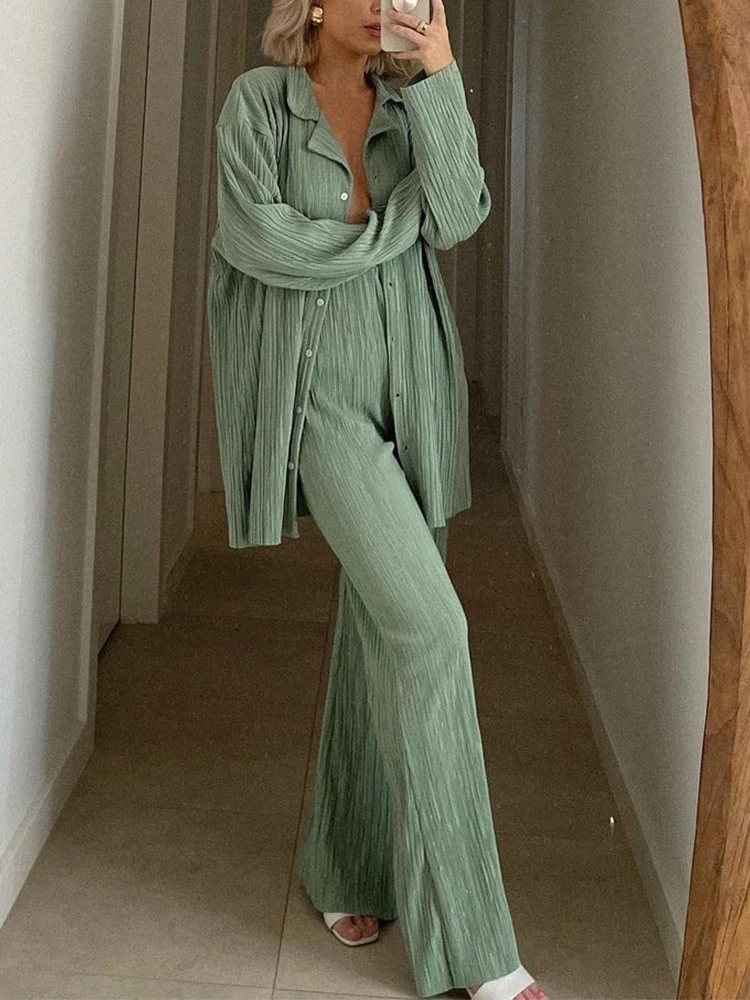Женский элегантный плиссированный комплект из двух предметов свободная блузка с