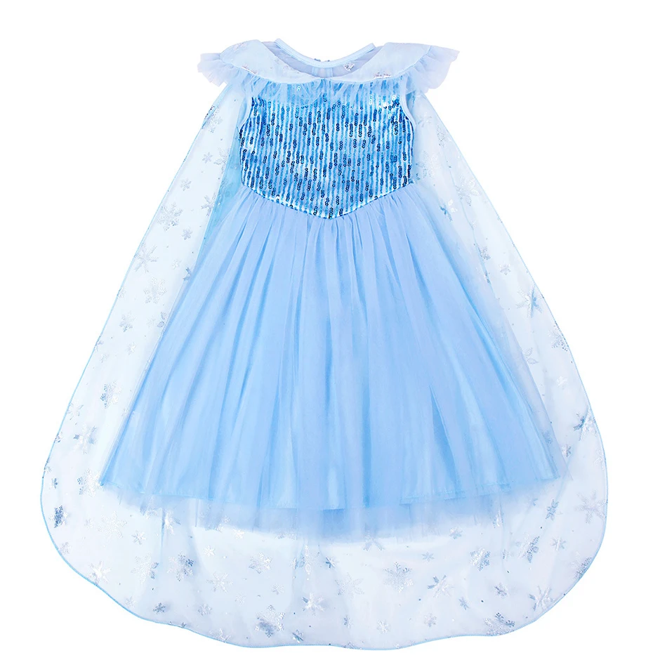 Платье Эльзы для девочек детский голубой костюм принцессы в виде снежинок