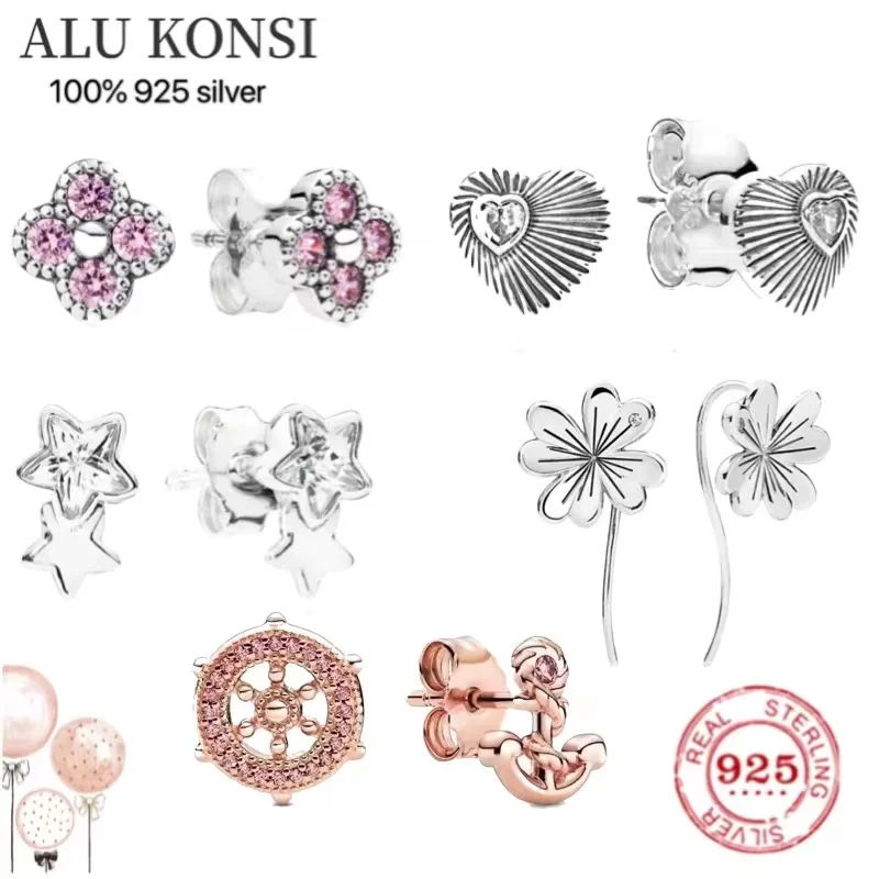 

925 sterling silver original four-leaf clover heart-shaped flower star Women fashion earrings exquisite jewelry