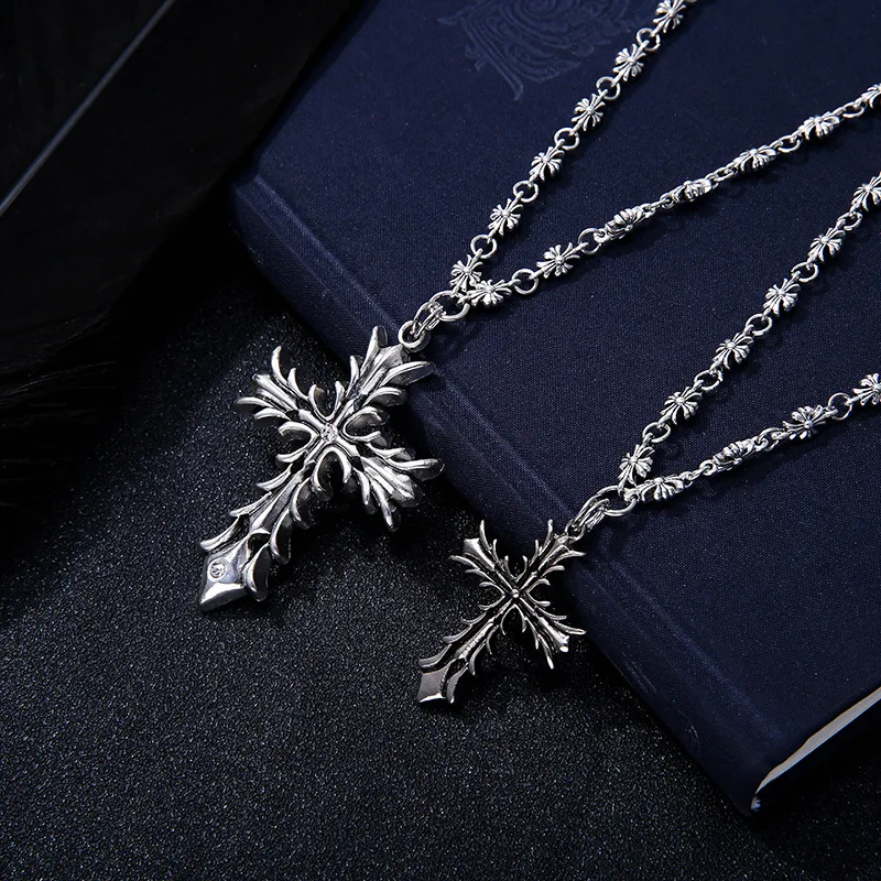 S925 Серебряное готическое ожерелье с шипами и крестом персонализированное