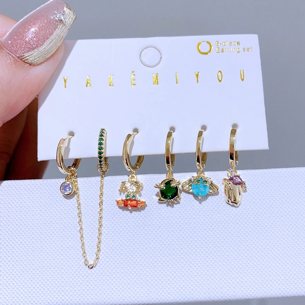 6 шт./компл. смешанные серьги-подвески с цирконием для женщин позолоченные
