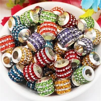 20pcs colorful rhinestone beads 15mm european big hole beads with silver brass core for women diy bracelet shoelaces hair beads