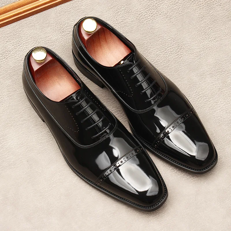 

Italian Formal Shoes Men Genuine Leather Mens Dress Shoes Oxford For Men Black Wine Red Lace Up Men's Wedding Business Shoe