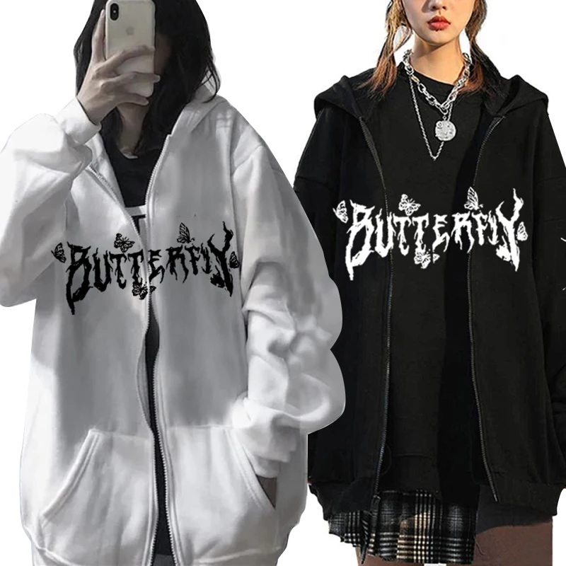 

MXMA куртка с капюшоном на молнии с принтом бабочки для женщин и мужчин, женская верхняя одежда большого размера с карманами и длинным рукавом