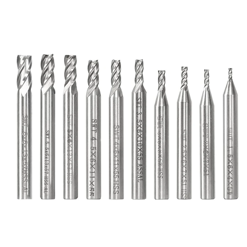 

10 Pcs HSS 4 Flute Straight Shank Square Nose End Mill Cutter, Metric CNC Milling Cutter Drill Bits 1.5-6Mm