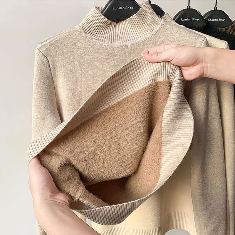 

CHRLEISURE Sweater In Autumn And Winter With Top Women's Solid Color All-in-one Cashmere Sweater With Half High Neck Thickened