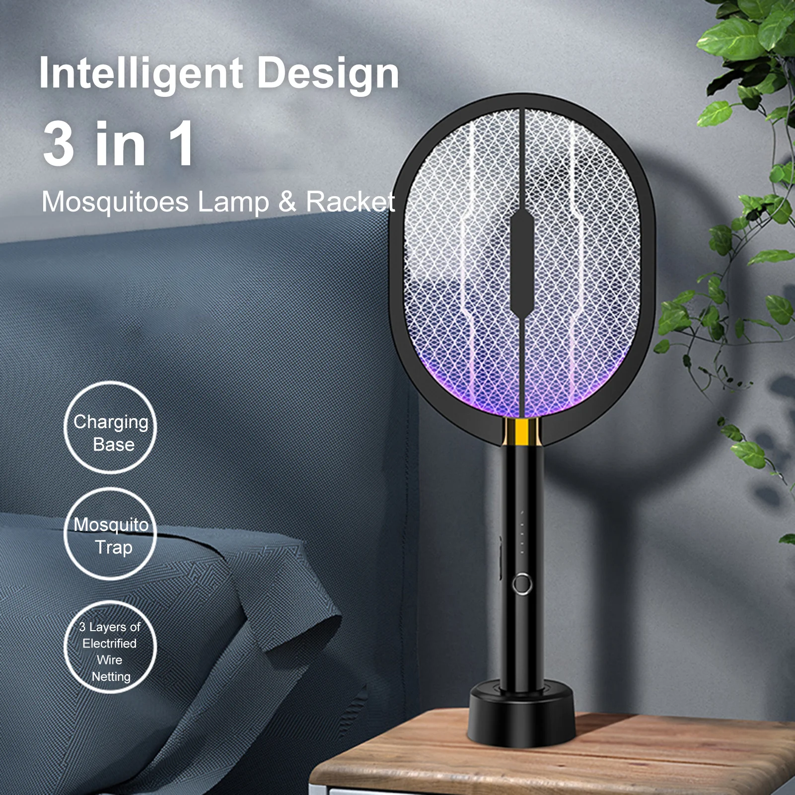

Electric Fly Swatter Mosquito Killer Pest Repeller Bug Zapper Racket Kills Electric Mosquito Anti Fly Long Handle Summer Triple
