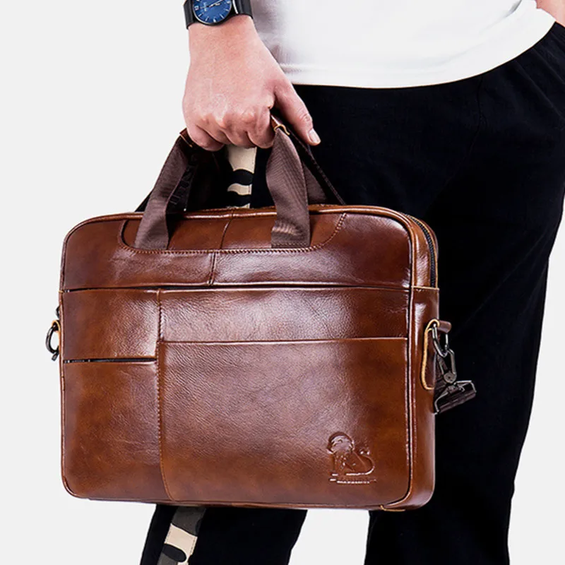 Vintage Genuine Leather Men's Briefcase New Business Handbag Multifunction Laptop Bag Large Capacity Man Shoulder Messenger Bag
