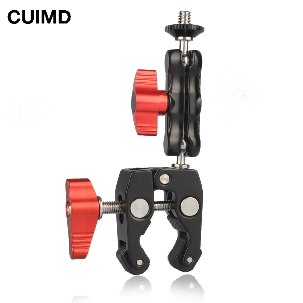 

Aluminum Magic Arm Dual 1/4" Ball Head Mount Handlebar Super Clamp for Hotshoe Monitor Tripod Rig for Canon Nikon DSLR Camera