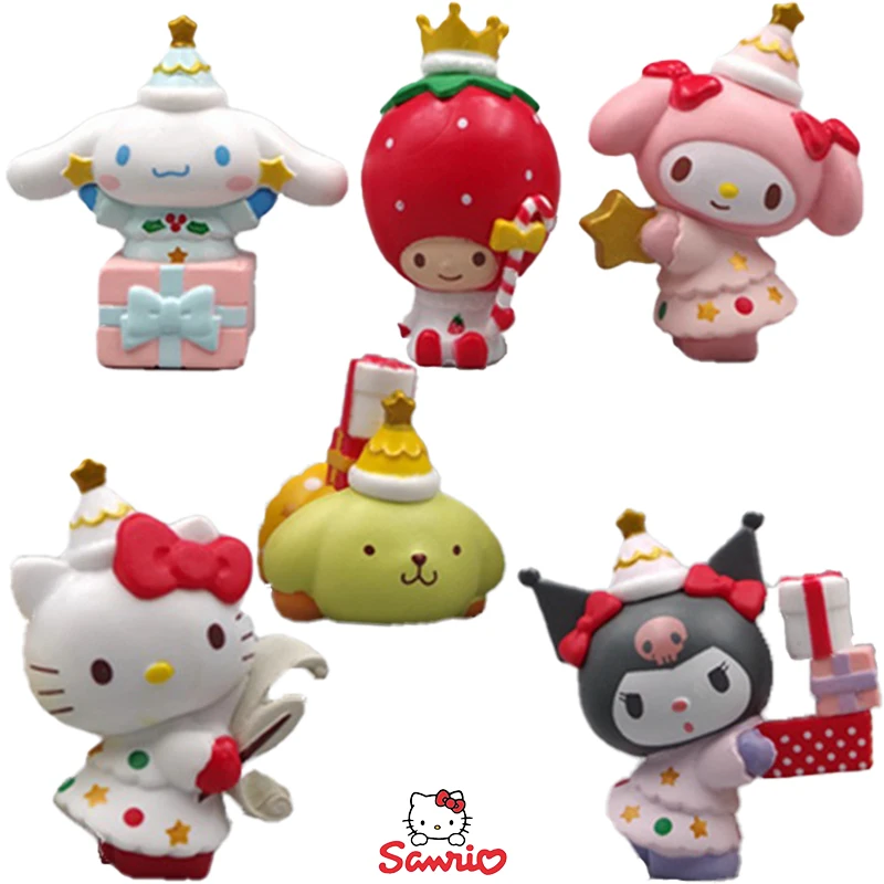 

6 шт./компл. Sanrio Melody Kuromi Hello Kitty Cinnamoroll Коллекционная модель ПВХ кукла для детей подарки на день рождения