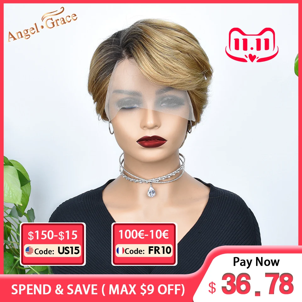 

Короткий парик Боб, человеческие волосы, бразильский парик с вырезами фальшивой, человеческие волосы 1B/27, Короткий прямой парик на сетке спе...