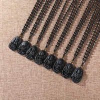 natural black obsidian carved buddha lucky amulet pendant high quality unique necklace for women men sweater pendants jewelry