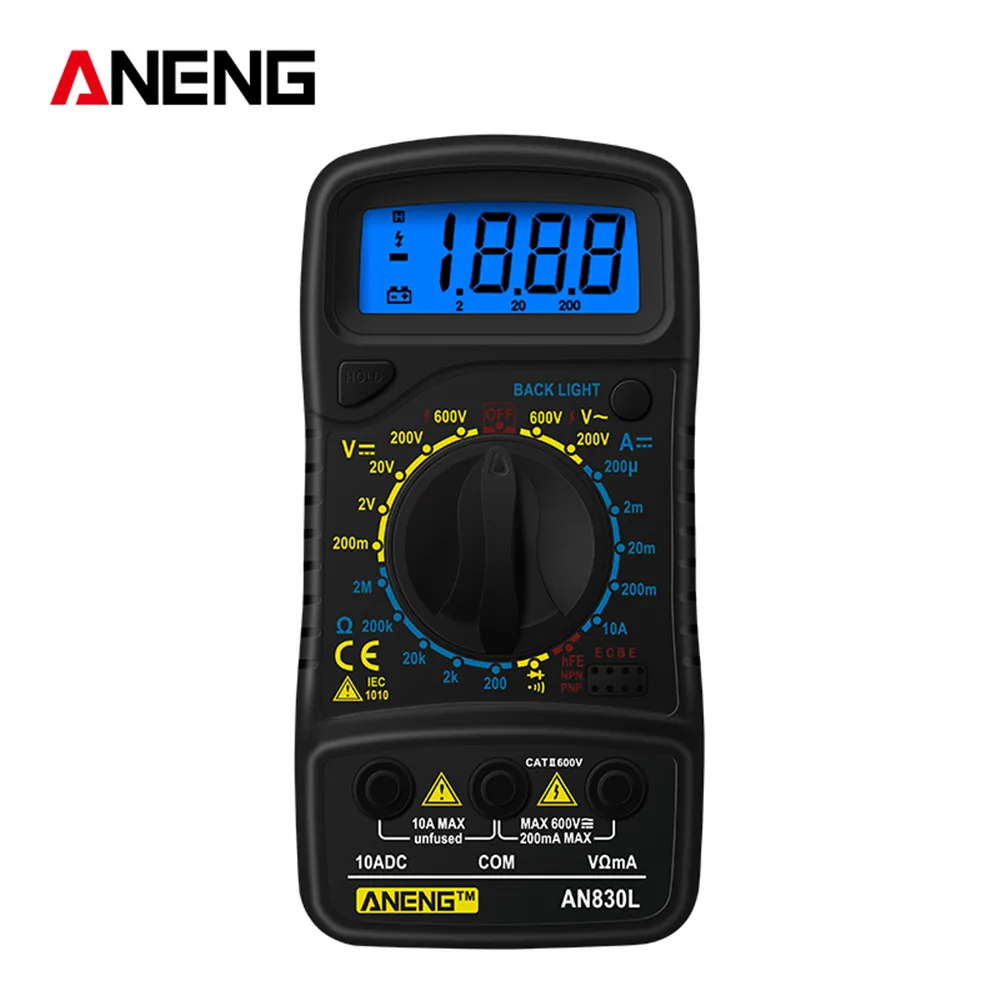 

ANENG AN830L Handheld Digital Multimeter LCD Backlight Portable AC/DC Ammeter Voltmeter Voltage Tester Meter Mini Multimetro
