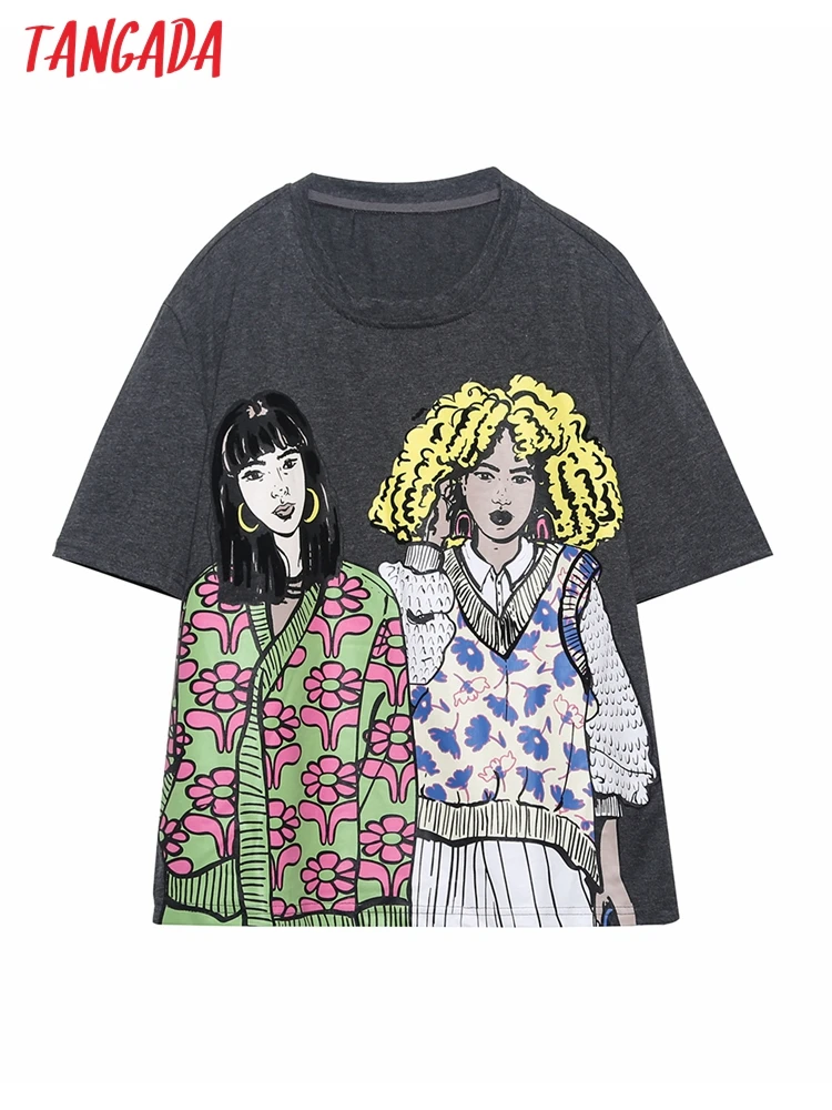

Tangada 2022 Women Girl Print Cotton T Shirt Short Sleeve O Neck Tees Ladies Casual Tee Shirt Street Wear Top 4H20