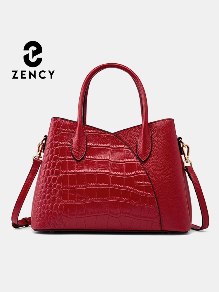 Zency Genuine Leather Handbag for Women 2023 New Classic Alligator Top-handle Large Capacity Designer Shoulder Bags For Commuter