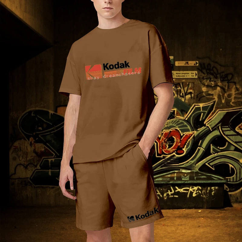 Fashion Kodak Letter Print S-4XL 100%Cotton Tracksuit 2 Piece Outfits Designer Brand Kodak Summer Suits Men T-Shirt Sets