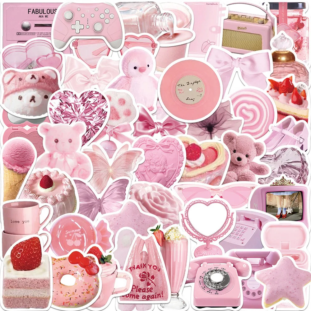 

10/30/50pcs INS Style Cute Pink Cartoon Stickers Aesthetic Diary Scrapbook Laptop Guitar Luggage Kawaii Sticker Decal For Girls