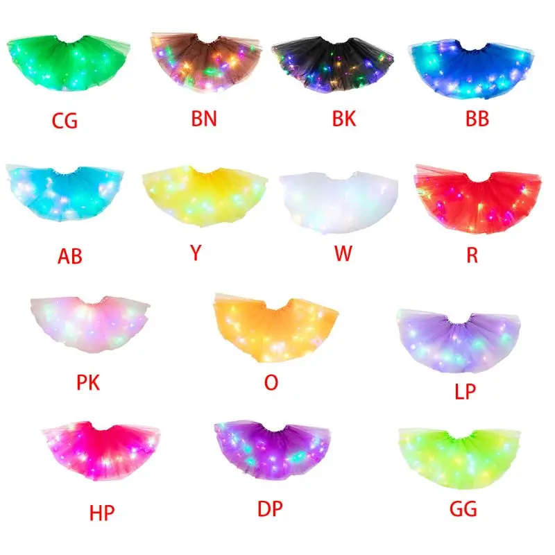 

Women Girls Neon LED Dance Tutu Skirt Pleated Layered Tulle Light Up Short Dress