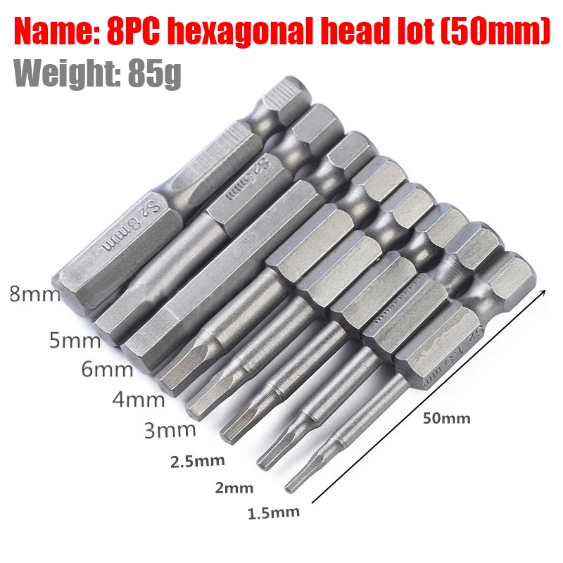 

8Pcs/lot Magnetic Hexagonal Screwdriver Set 50mm S2 Alloy Steel 1/4" Hex Shank Head Allen Wrench Screw Driver Hand Tools Bits