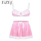 Мужские атласные трусики Sissy, гладкий кружевной бюстгальтер с регулируемыми бретельками, топ с эластичным поясом, короткая юбка