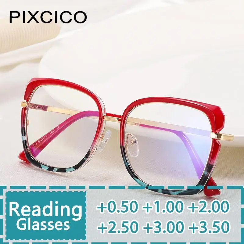 

Очки для чтения R56587 женские, модные двухцветные пресбиопические в стиле ретро, с круглыми пружинными петлями, большие размеры + 100 + 200 + 300