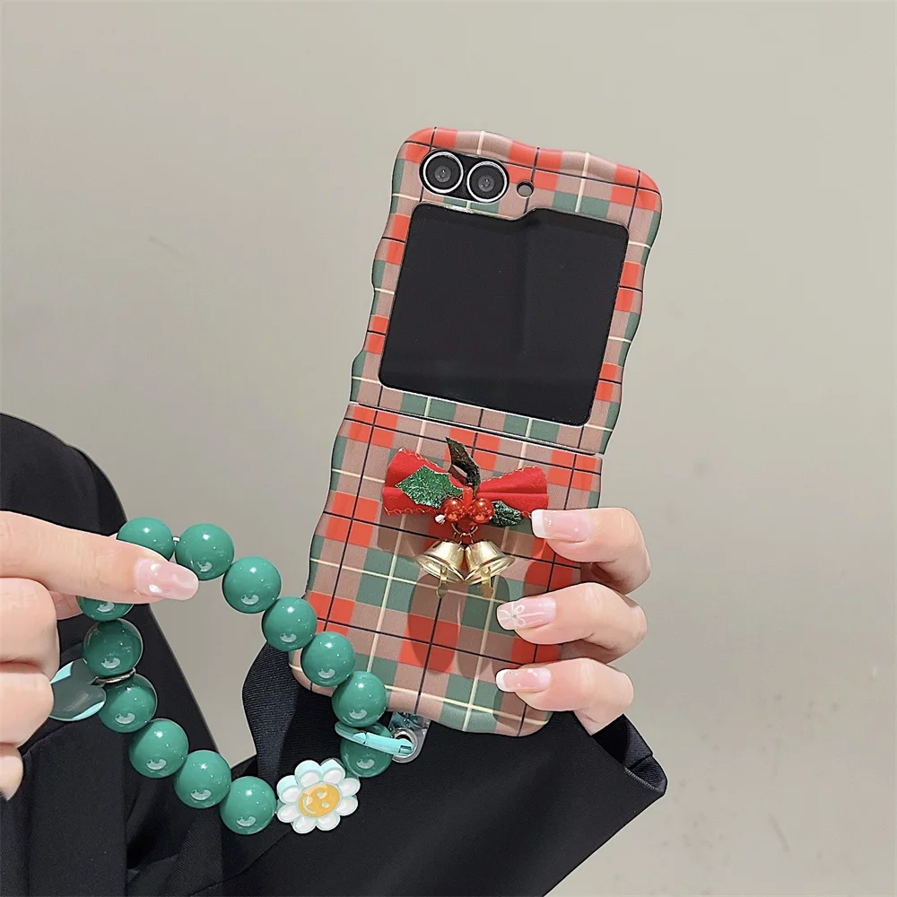 Рождественский чехол с бантом Cherry Bell для Samsung Galaxy ZFlip 6 5 4 3 ZFlip6 цветочными бусинами