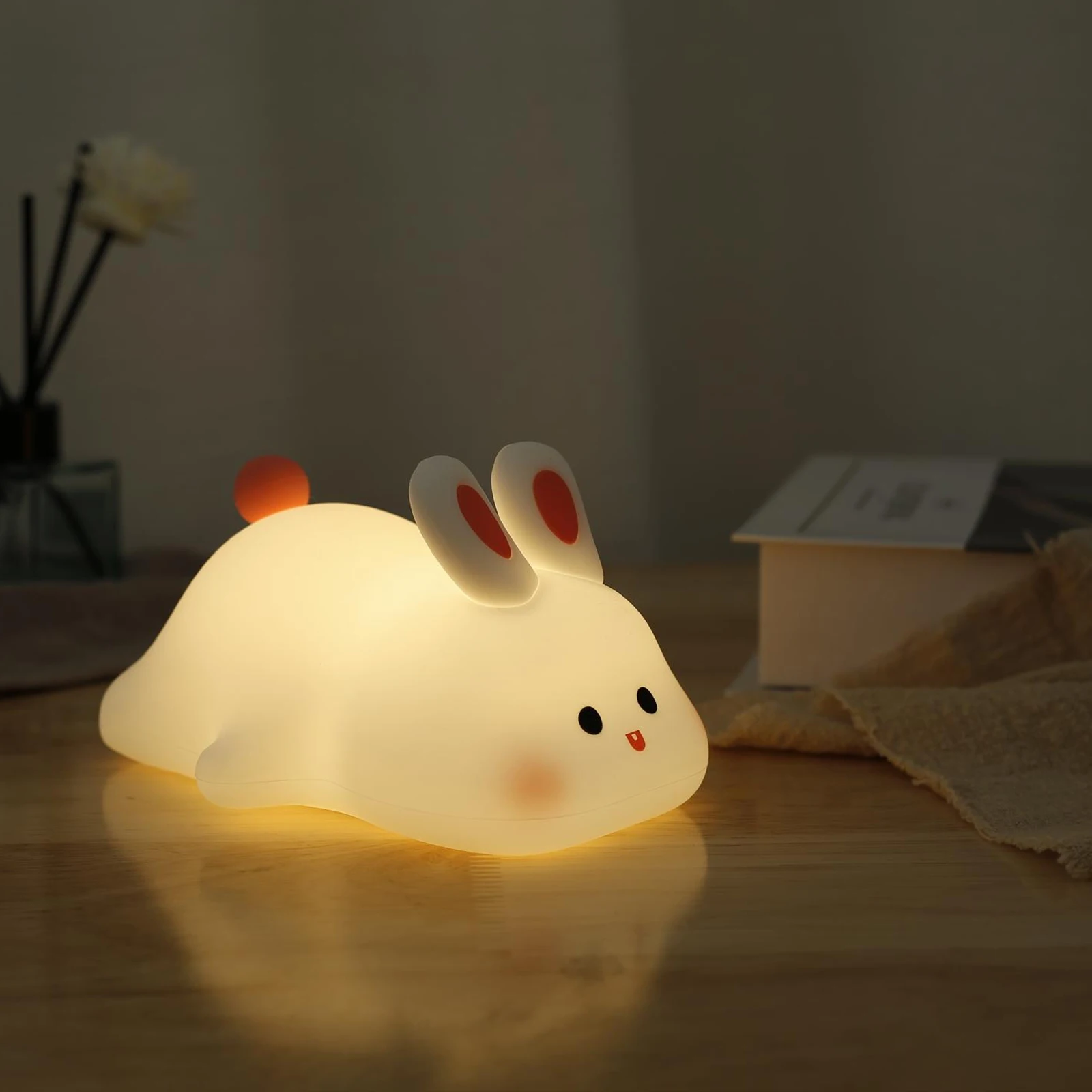 

Little Bunny Night Light Silicone Rabbit Bedside Night Lamp 1200mAh Rechargeable Baby Night Light with Timer Xmas New Year Gift