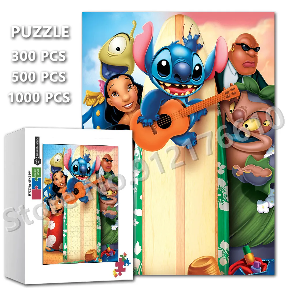

300/500/1000 Pieces Disney Movies Puzzles for Adult Lilo and Stitch Cartoon Diy Jigsaw Puzzle Education Decompression Toys Gifts