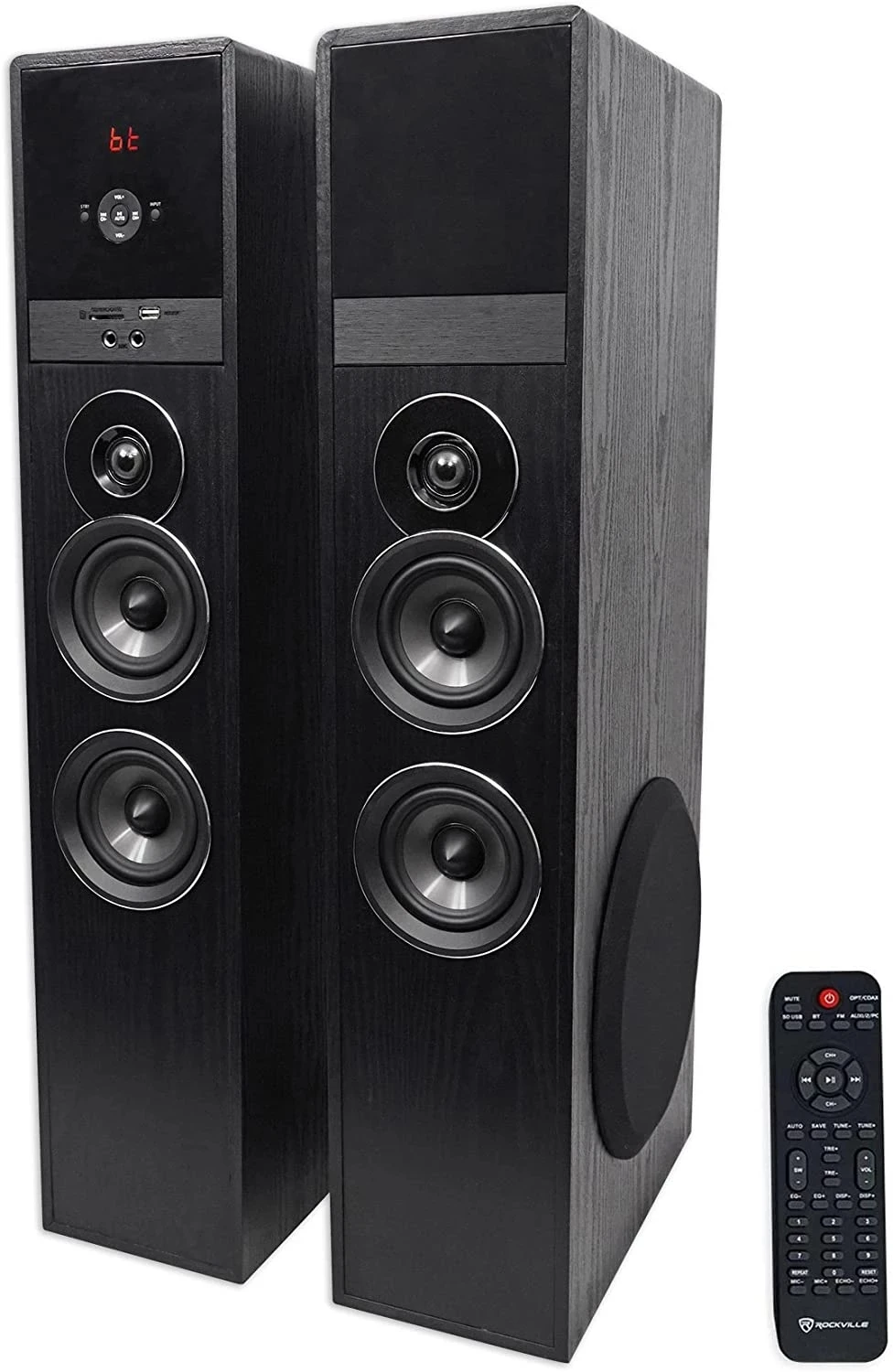 

2023 Rockville TM80B Black Home Theater System Tower Speakers 8" Sub/Bluetooth/USB Metal wall plate