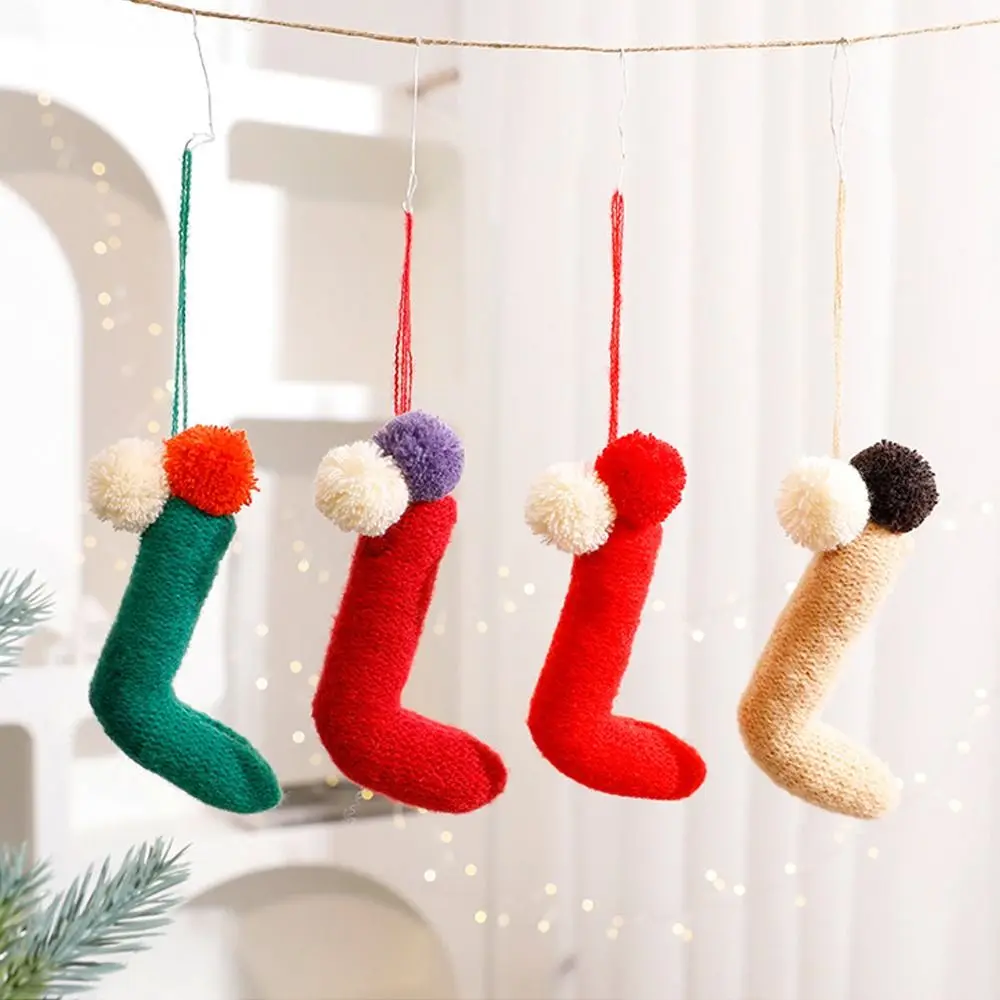 Вязаные рождественские носки подвески мультяшные ручной работы из трости