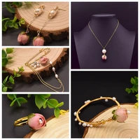 glevo yellow red roses flower natural baroque fresh water pearl ring earring bracelet necklace set women fashion fine jewellry