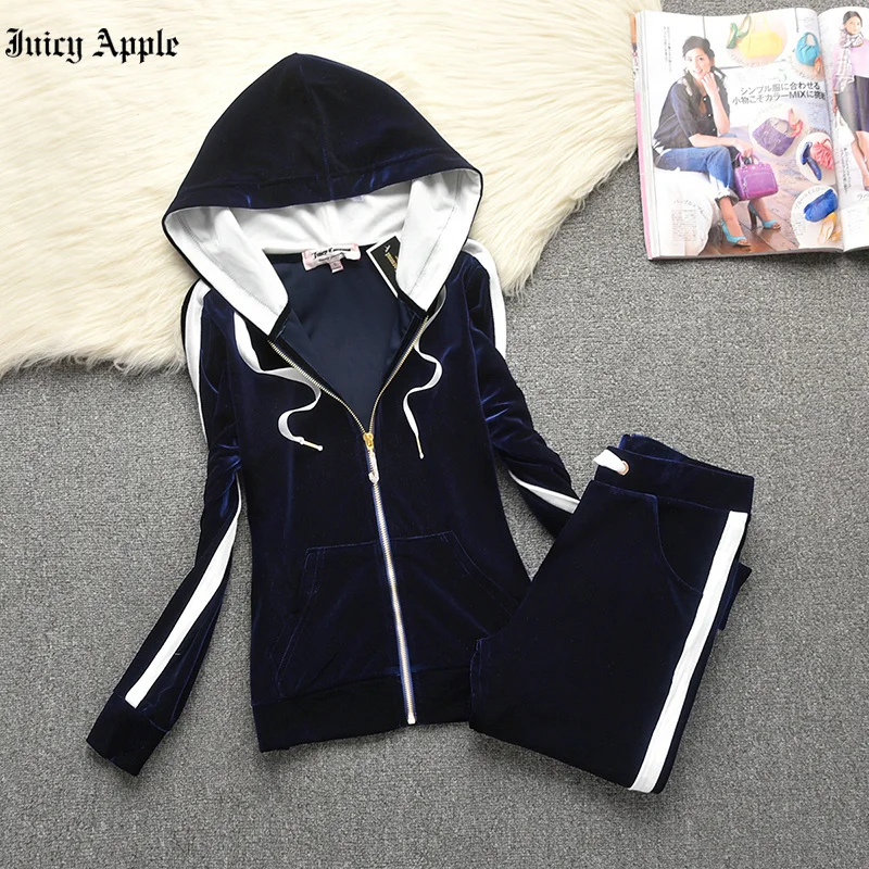 Juicy Apple Tracksuit Women Casual Running Sets Autumn Winter Solid Color Sportswear Zip Up Long Sleeve Hoodies and Trousers2022