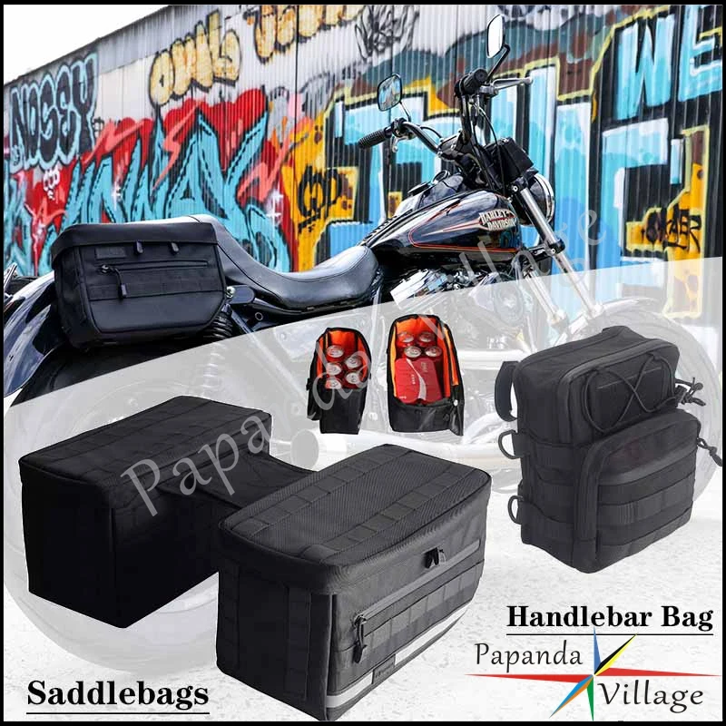 

Motorcycle Saddlebags Side Tool Luggage Saddle Storage Bags&T-Bar Handlebar Bag For Harley Dyna Softail Touring Sportster Custom