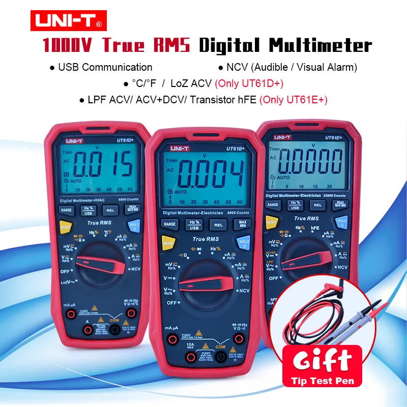 

UNI-T UT61E +/UT61D +/UT61B + 1000V Цифровой Дисплей мультиметр бесконтактная проверка напряжения переменного hFE Авто Диапазон Напряжение постоянного тока высокой точности тестер USB