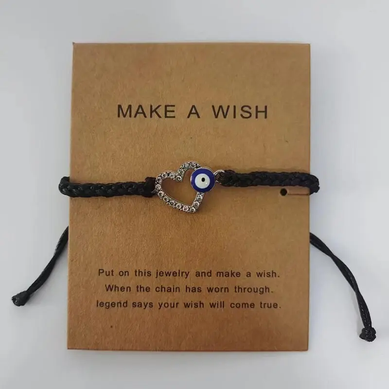 

Fashion Crystal Heart Evil Eye Bracelets for Women Men DIY Handmade Rope Adjustable Bracelet Party Gift Trendy Jewelry Wholesale