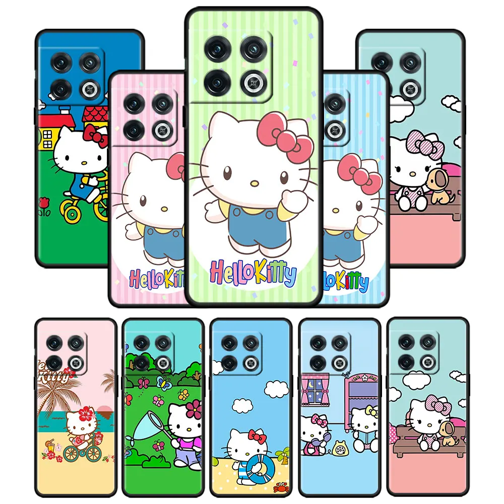 

Case Cover for Oneplus 1+ 9 8 7 7T 8T 9R 9RT 10 Pro Nord N10 N100 N200 CE 2 5G Luxury Print Bag Soft Silicone Hello Kitty Green